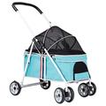 Pet Dog Pram Stroller for Cats/Dogs, Small Dog Stroller Carriage Zipperless Entry Dog Prams Pushchairs with Adjustable Awning, Dog Strollers for Small Medium Dogs Within 20kg (Color : Blue)