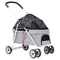 Pet Dog Pram Stroller for Cats/Dogs, Small Dog Stroller Carriage Zipperless Entry Dog Prams Pushchairs with Adjustable Awning, Dog Strollers for Small Medium Dogs Within 20kg (Color : Grey A