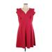 Tommy Hilfiger Casual Dress - A-Line V-Neck Short Sleeve: Red Solid Dresses - Women's Size 16