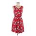 French Grey Casual Dress - Mini Scoop Neck Sleeveless: Red Floral Dresses - Women's Size Medium