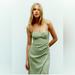 Zara Dresses | Flash Sale Zara Linen Blend Striped Midi Corset Dress. Sage Green Stripe M | Color: Green | Size: M