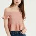 American Eagle Outfitters Tops | American Eagle Ruffle Off Shoulder Pink Cropped Top | Color: Pink | Size: S