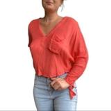 Free People Tops | Free People Coral V Neck Woven Gauze Weave Knit Long Sleeve Blouse Small | Color: Orange/Pink | Size: S