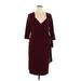 Avenue Casual Dress - Sheath V-Neck 3/4 sleeves: Burgundy Print Dresses - Women's Size 14 Plus