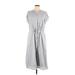 DKNY Casual Dress - Midi Crew Neck Short sleeves: Gray Dresses - Women's Size Large