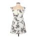 Lulus Casual Dress - A-Line Square Short Sleeve: White Floral Dresses - Women's Size Large