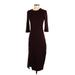 Theory Casual Dress - Sheath High Neck 3/4 sleeves: Burgundy Print Dresses - Women's Size Small