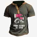 Vom Vater zum Sohn, Herren-T-Shirt im Vintage-Stil, lässig, 3D-Druck, T-Shirt, Henley-Shirt, Papa-T-Shirt, Sport, Outdoor, Urlaub, Ausgehen, T-Shirt, armeegrün, kurzärmeliges Henley-Shirt, Frühling