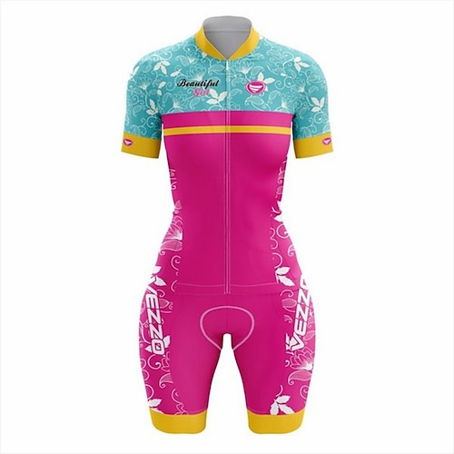 Damen Triathlonanzug Kurzarm Triathlon Sommer Frühling Herbst RosaWeiß Blau Rot Schwarz Schwarz Grafik Fahhrad Radfahren Fitness, Laufen Yoga Elastisch Ganzkörper Lycra Sport Bekleidung Image