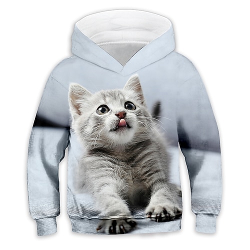 kinderkleidung Mädchen Kapuzenshirt Tier Casual Langarm Tasche Kuschelig 7-13 Jahre Herbst Weiß Hellgrün Blau Image