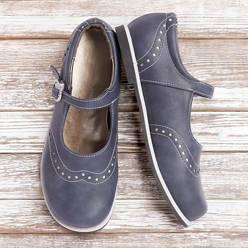 Mary-Jane-Schuhe im Vintage-Stil für Damen mit Schnallenriemen – bequeme Retro-Ballerinas aus Kunstleder für die Freizeit Image