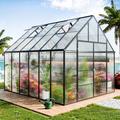 JULY'S SONG 12.3' W x 10.3' D Greenhouse Aluminum/Polycarbonate Panels in Gray | 1194 H x 1482 W x 1233 D in | Wayfair Y8L046-1012
