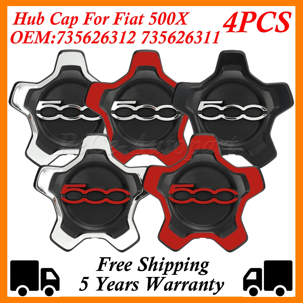 4 pezzi per coppettazione coprimozzo Fiat 500x argento/nero/rosso 735626312 735626311 Set di coprimozzo centrale per ruote, copertura antipolvere, mozzo ruota da 16 pollici