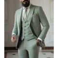 Sage Green abiti da uomo Slim Fit 3 pezzi (giacca + gilet + pantalone) smoking da sposo da sposa