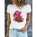 Cowgirl & Floral Print t-shirt donna Summer Tshirt Lady Oversize abbigliamento femminile t-shirt