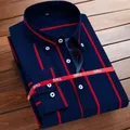 M-5XL Camicie casual da uomo con design classico a righe bianche e nere Taglie forti Camicie a maniche lunghe per Impostazioni sociali casual