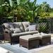 Red Barrel Studio® Carolina Outdoor Wicker Patio Sofa w/ Cushions Wicker/Rattan/Olefin Fabric Included in Gray/Brown | 35 H x 75 W x 35 D in | Wayfair