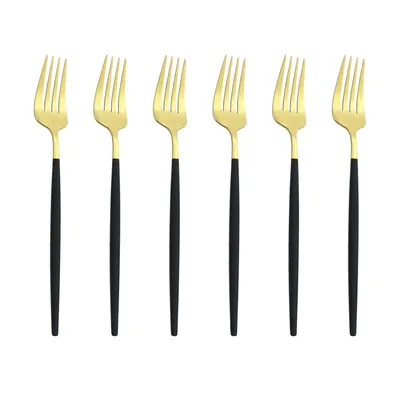 6pcs/Set Black Gold Dessert Fork Set Mirror Stainless Steel Colorful Fork Set Tableware Cutlery Set Home Party Kitchen Tableware