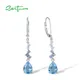 SANTUZZA Pure 925 Sterling Silver Earrings For Women Sparkling Blue Glass/Spinel White Cubic