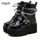 Gdgydh Autumn Winter Boots Women Sexy Chain Boots Ankle Buckle Strap Ankle Boots Square Heel Thick