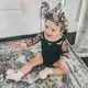 Blotona Hot Sale Baby Girls Polka Dot Mesh Long Sleeve Romper Black Round Collar Velvet Solid Color