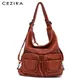 CEZIRA Large Soft Casual Women Bags Functional Girl School Backpack PU Leather Bag Ladies Multi