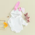 Infant Newborn Baby Boy Girl Easter Outfit Bunny Ear Hoodie Romper Jumpsuit Contrast Long Sleeve