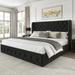 Winston Porter Platform Bed Frame w/ 4 Storage Drawers & Wingback Tufted Headboard Upholstered/Metal in Black | 47.2 H x 77.2 W x 87 D in | Wayfair