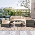 Latitude Run® Patio Furniture Set, 6 Piece Outdoor Conversation Set All Weather Wicker Sectional Sofa in Gray | Wayfair