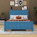 Red Barrel Studio® Full Size Platform Bed w/ Drawers & Storage Shelves Wood in Blue | 50 H x 56.7 W x 87.7 D in | Wayfair