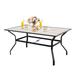 Red Barrel Studio® 60" X 37" Patio Dining Table, Outdoor Large Rectangular Metal Table w/ Umbrella Hole & Wood-Look Tabletop in Brown | Wayfair