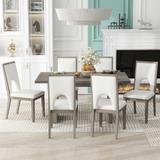 7-Piece Wood Dining Table for 6, Farmhouse Rectangular Tabletop & Upholstered Chairs, Kitchen Furniture Sets w/ Soft Cushions