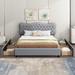 Upholstered Queen Size PU Leather Platform Bed Frame w/ 4 Drawers & Headboard