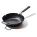 Obsidian Pre-Seasoned Carbon Steel, 12" Wok Pan with Removable Silicone Handle Holder, Induction, Oven Safe, Black