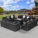 Outdoor Grey Wicker Sectional Furniture Patio Sofa Set with Firepit Table