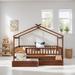 Full Size Wooden House Bed Kids Bed with Two Drawers, Walnut