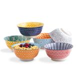 7 inches Porcelain Cereal Bowl Set - Set of 6, Ceramic bowls, Soup Bowl Set for Cereal, Soup, Salad and Pasta, Assorted Colors