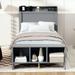Grey Twin Size Platform Bed with Storage Shelves, LED Light&USB Ports