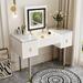 43.3"Vanity Table Set with Flip-top Mirror,LED Light,Dressing Table with Customizable Storage,Marble-style Stickers Tabletop