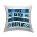 Stupell Eat Sleep Game Repeat Blue Phrase Printed Outdoor Throw Pillow Design by Angela Nickeas
