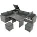 Outdoor 6-Piece Rattan Sofa Set w/Seat, Covers & Glass Top Table, Grey