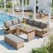 5-Piece Outdoor Patio Rattan Sofa Set, L-Shaped Garden Furniture Set with 2 Extendable Side Tables