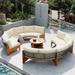 Half Moon Outdoor Sectional Sofa, Patio Woven Rope Sofa Furniture Set with Water-resistant Cushions and Wood Coffee Table