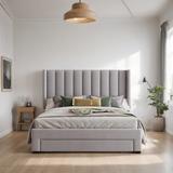 Bedroom Furniture Queen Size Velvet Upholstered Storage Platform Bed with a Big Drawer, Gray