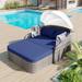 Double Lounge Bed, Outdoor Patio Rattan Daybed Sunbed with Retractable Canopy, Wicker And Cushion