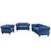 Blue 3-piece Sofa set, 3 Seat Velvet Upholstered Sofa, Deep Button Tufted Loveseat, Nailhead Armrest Chair w/ Solid Wood Legs