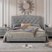 Queen Upholstered Platform Bed Frame w/ Button Tufted Headboard & Rivets