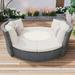 Patio 5-Piece Round Rattan Sectional Sofa Set, All-Weather Sunbed Daybed with Liftable Table & Washable Cushions