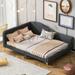 Elegant Upholstered Daybed with Headboard & Support Legs, Modern Wood Sofa Bed Frame w/ Backrest & Armrest for Living Spaces