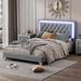 Full Size Upholstered Bed Frame with LED Lights, Modern Velvet Platform Bed with Tufted Headboard, No Box Spring Needed, Grey